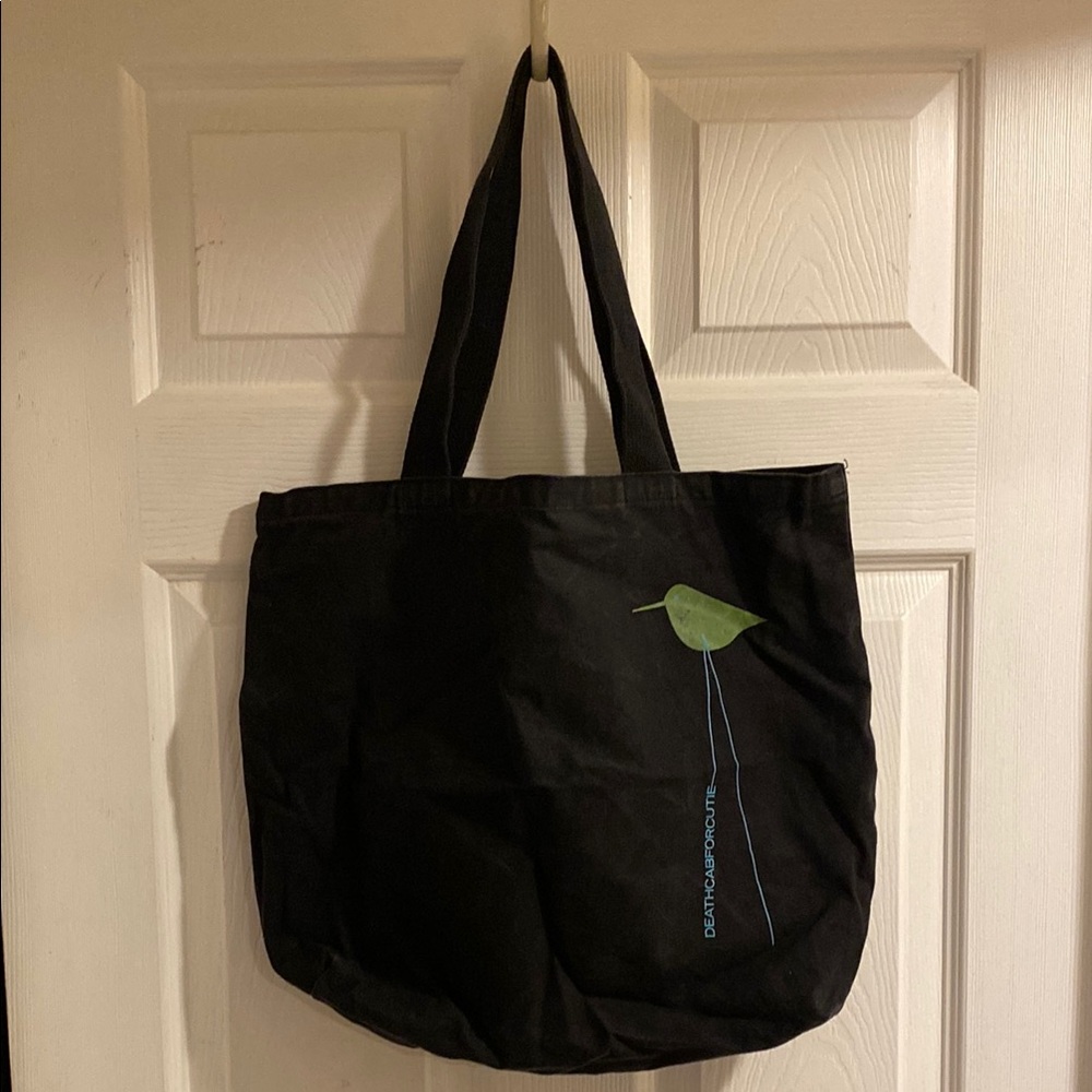 Death Cab For Cutie Black Canvas Tote Bag with Green Bird Design Vintage